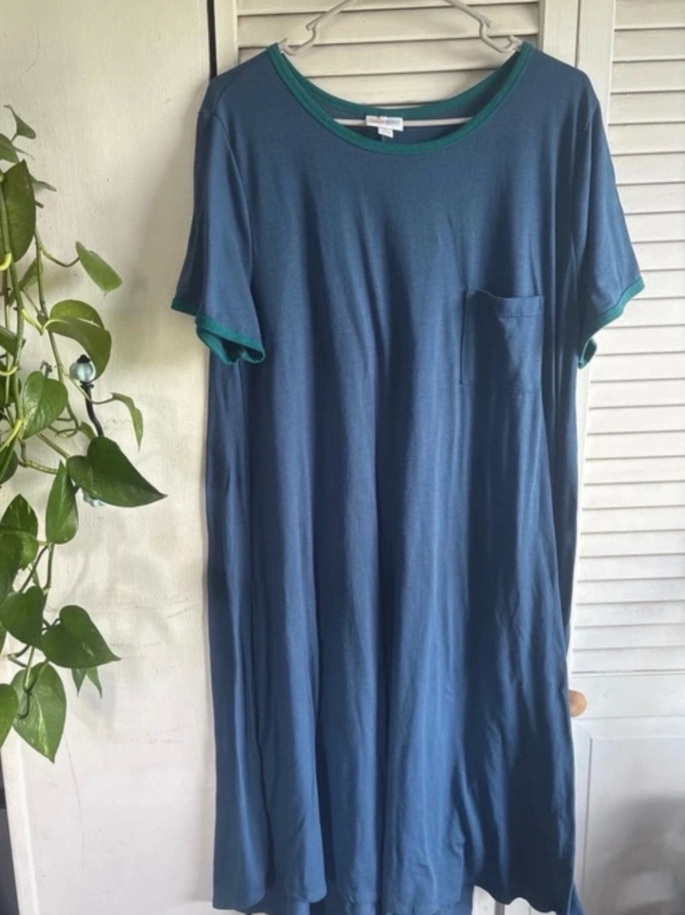 LuLaRoe Blue Midi Dress with Green Trim